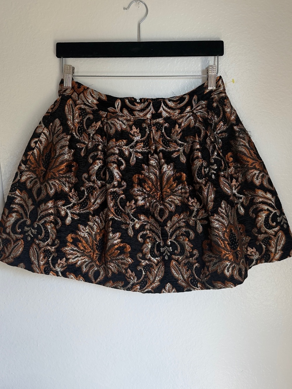 Gianni Bini Black Brocade Circle Skater Skirt with Copper Accents